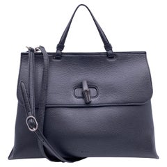 Gucci Black Leather Bamboo Daily Satchel Top Handle Bag