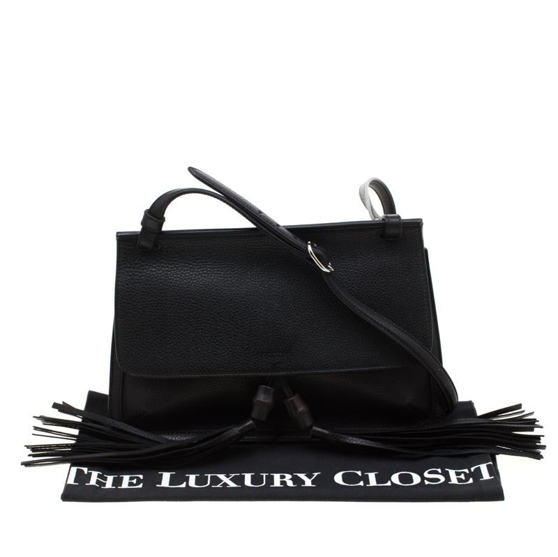 Gucci Black Leather Bamboo Daily Tassel Shoulder Bag 7