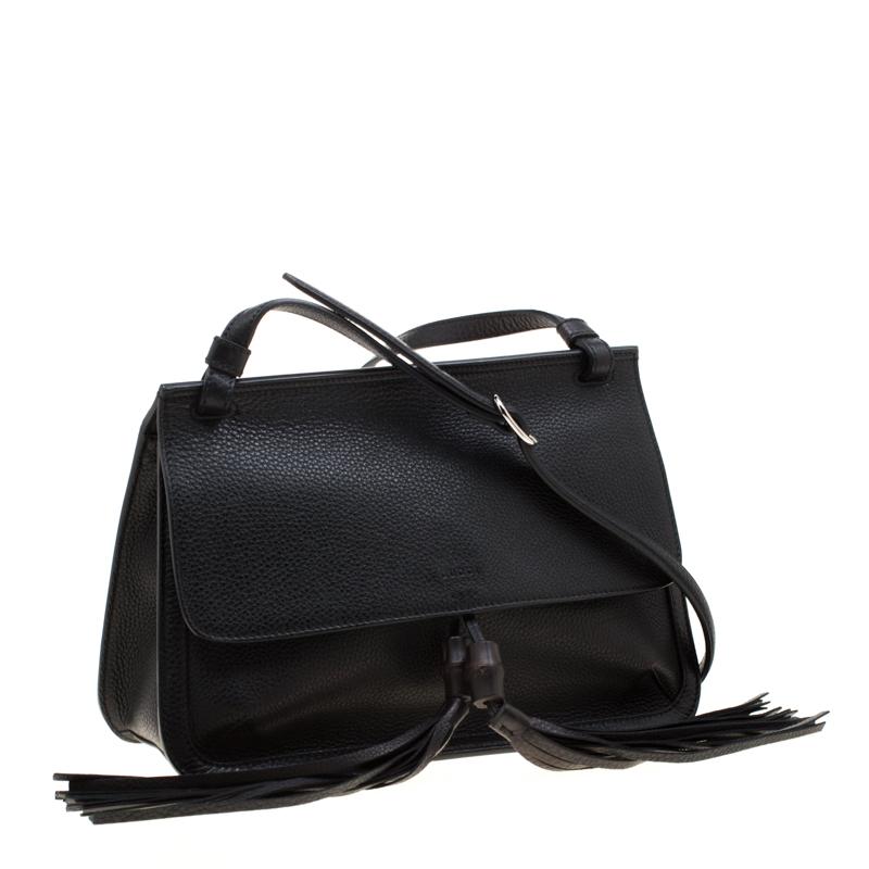 Gucci Black Leather Bamboo Daily Tassel Shoulder Bag 3