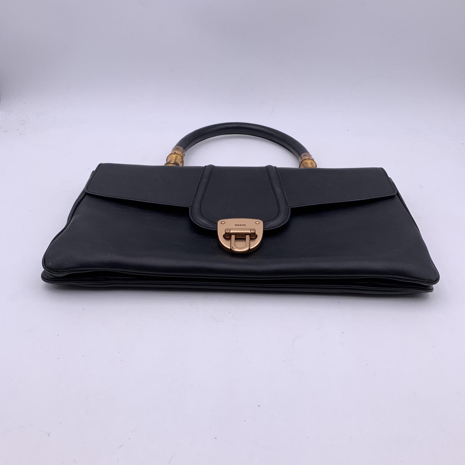 Women's Gucci Black Leather Bamboo Detail Handbag Satchel Bag