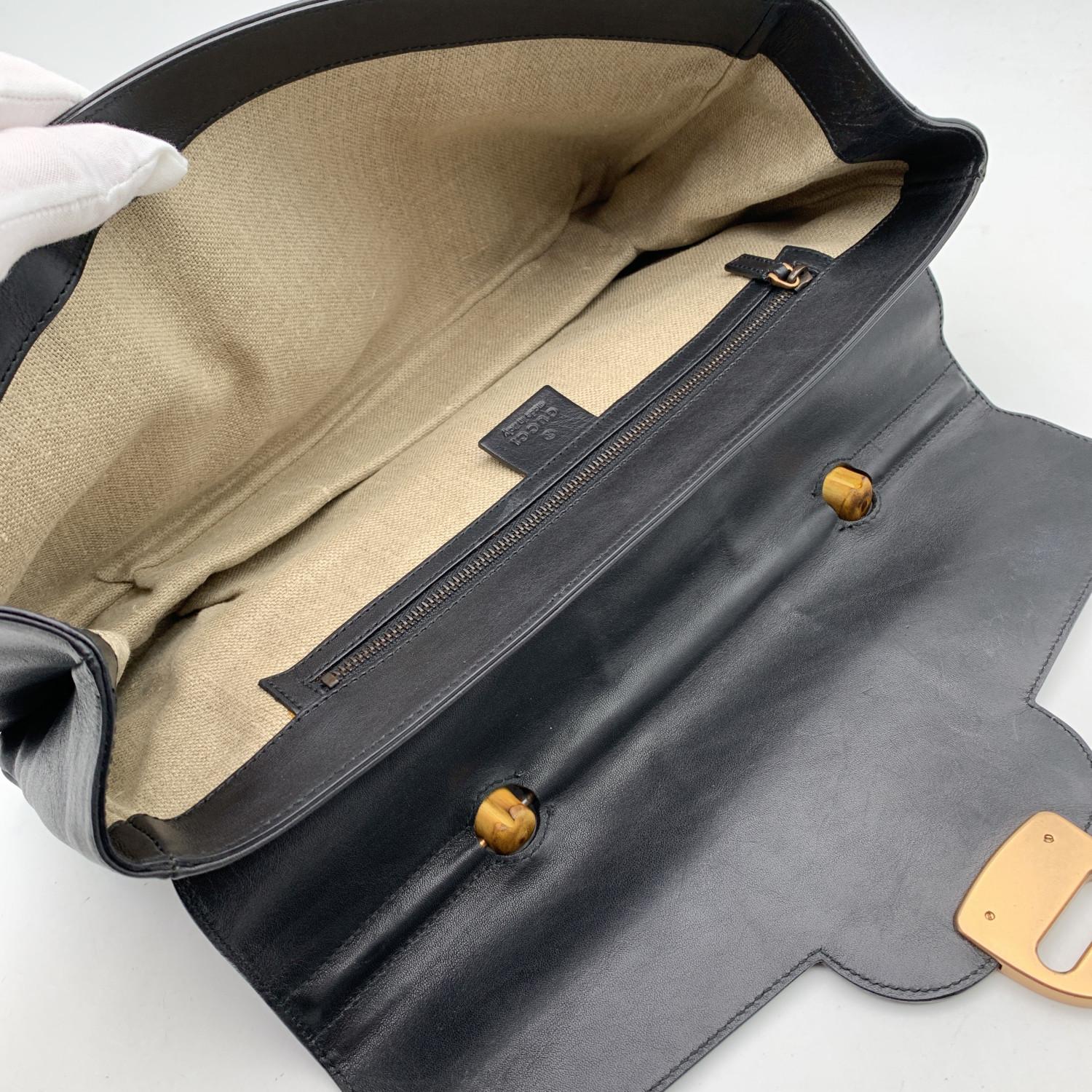 Gucci Black Leather Bamboo Detail Handbag Satchel Bag 1
