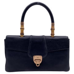 Gucci Black Leather Bamboo Detail Handbag Satchel Bag