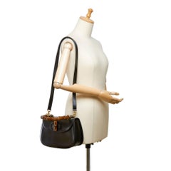 Gucci Black Leather Bamboo Handle Bag with detachable shoulder strap