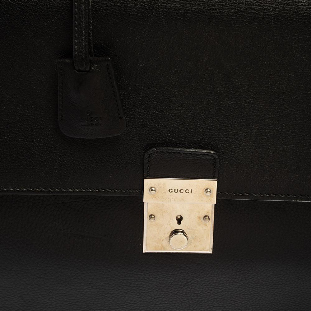 Gucci Black Leather Bamboo Handle Briefcase 6