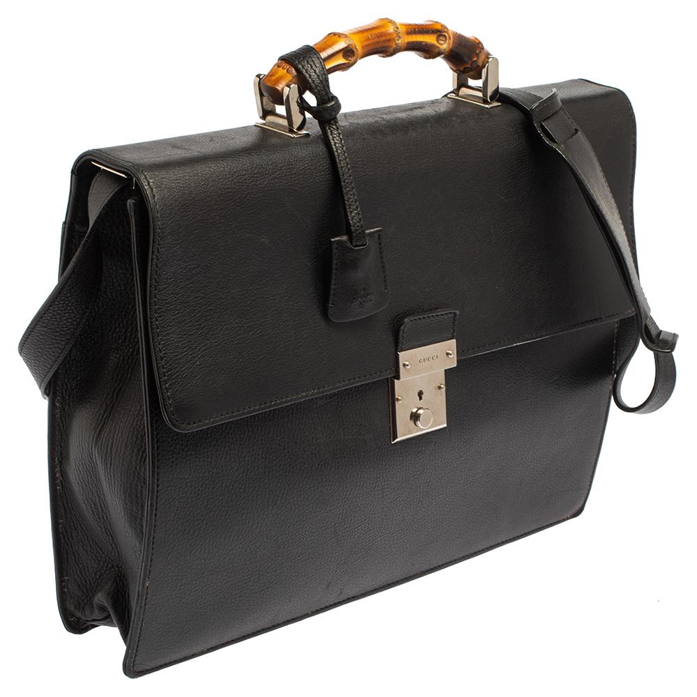 gucci black leather briefcase