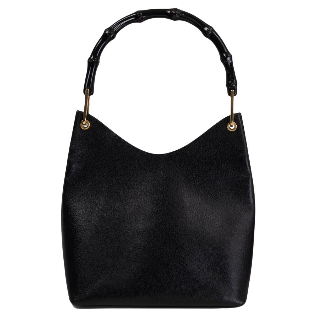 GUCCI black leather BAMBOO HANDLE Hobo Shoulder Bag For Sale