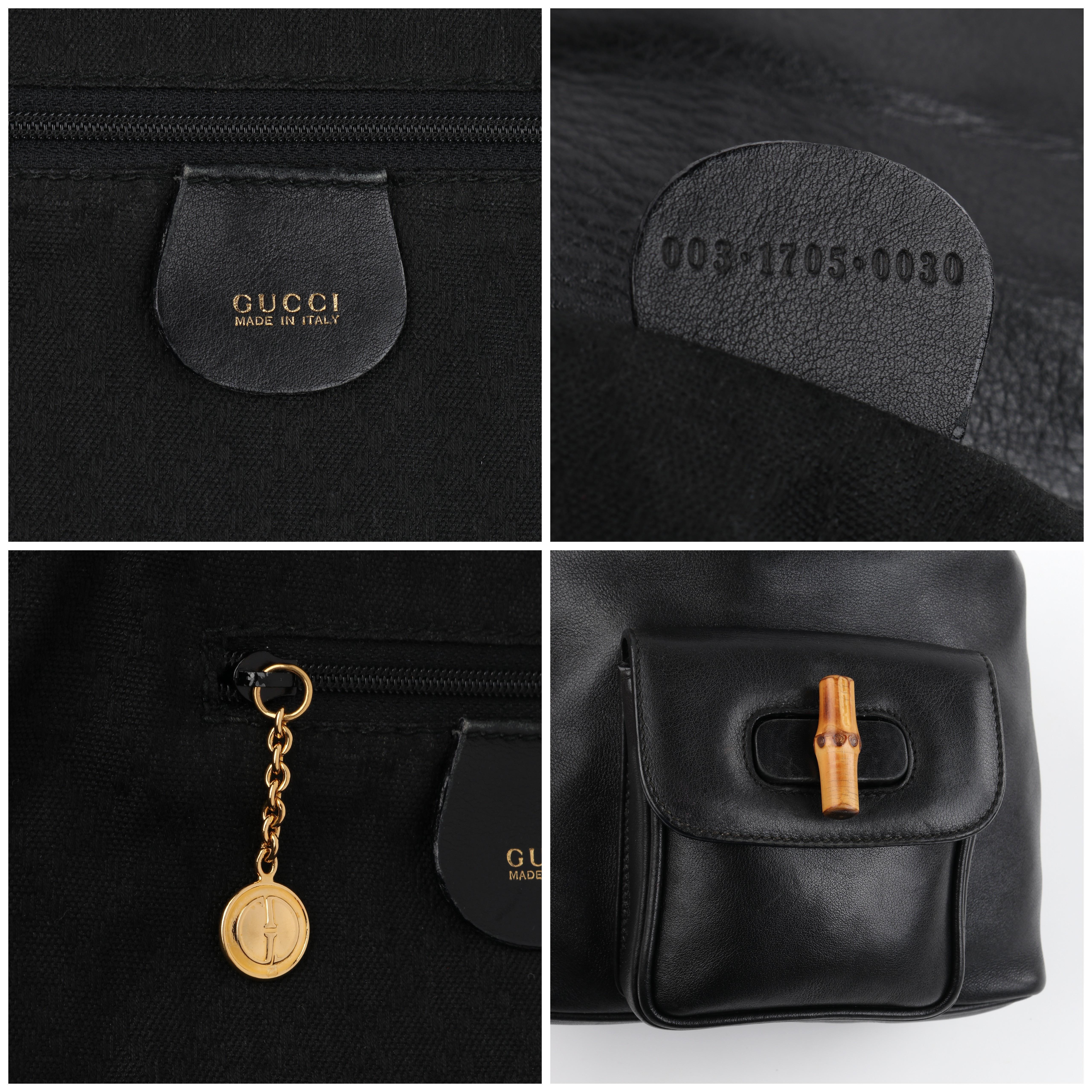 GUCCI Black Leather Bamboo Handle Mini Drawstring Backpack Handbag - Vintage 7