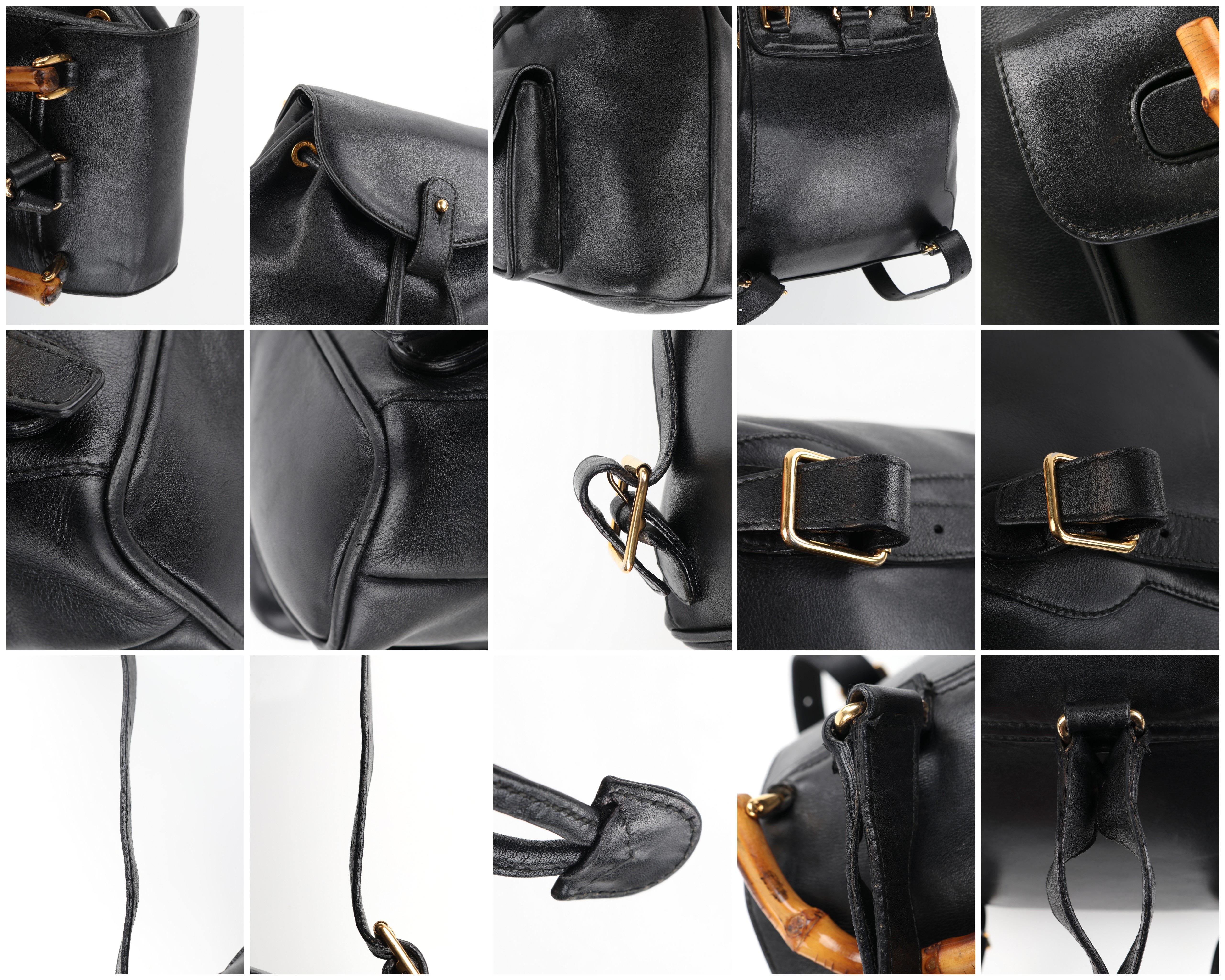 GUCCI Black Leather Bamboo Handle Mini Drawstring Backpack Handbag - Vintage 8
