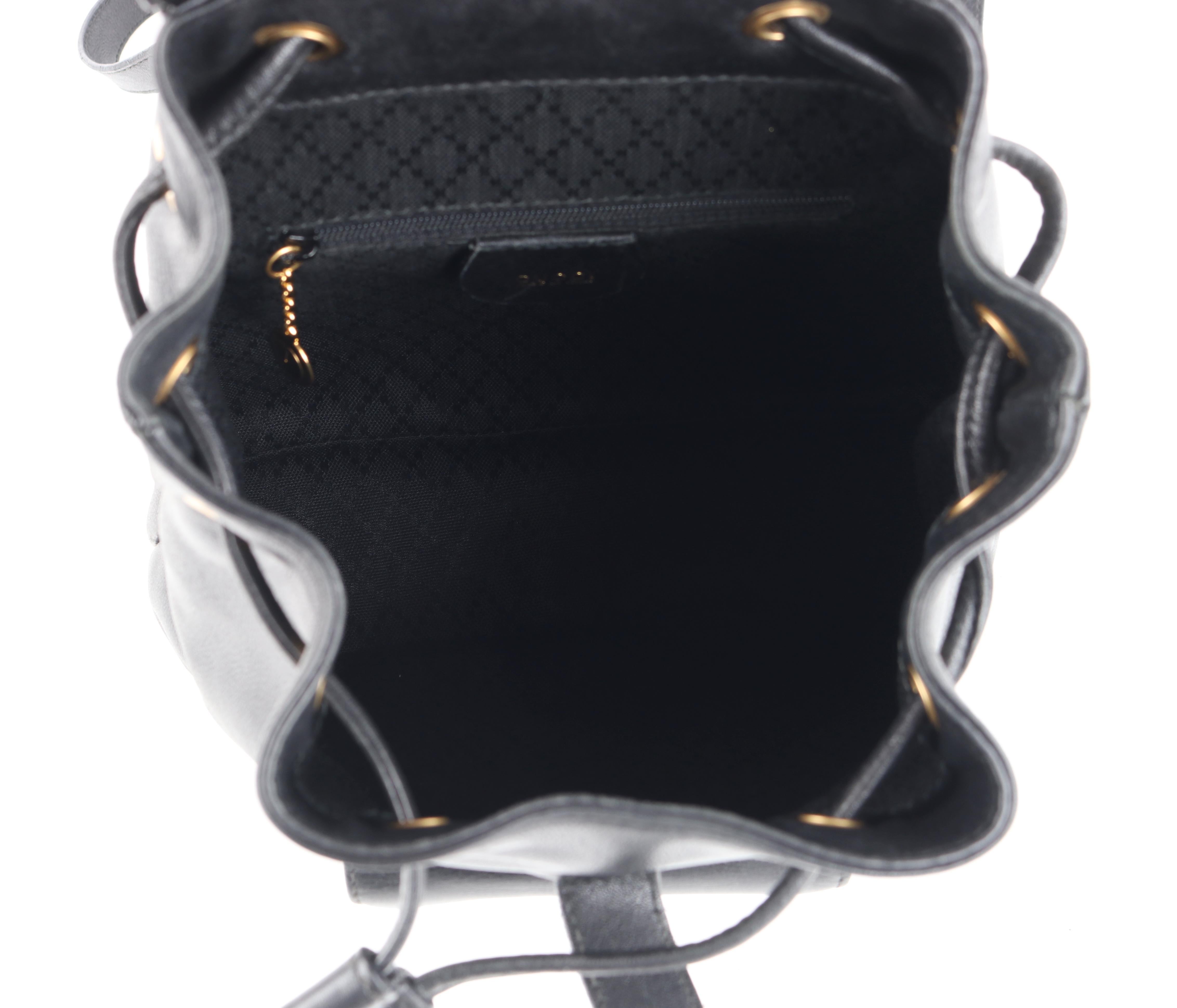 GUCCI Black Leather Bamboo Handle Mini Drawstring Backpack Handbag - Vintage 1