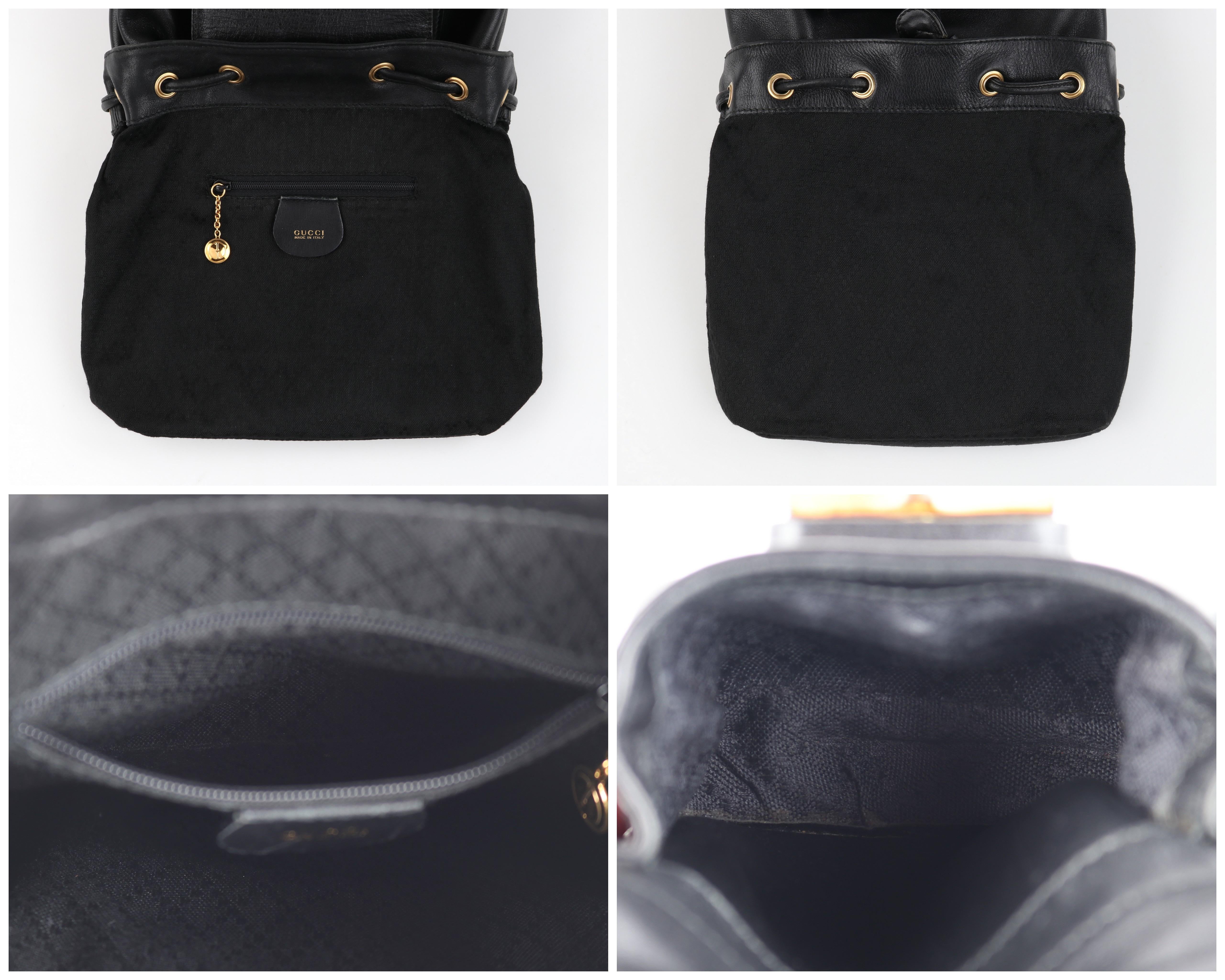GUCCI Black Leather Bamboo Handle Mini Drawstring Backpack Handbag - Vintage 3