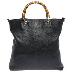 Gucci Black Leather Bamboo Handle Tote