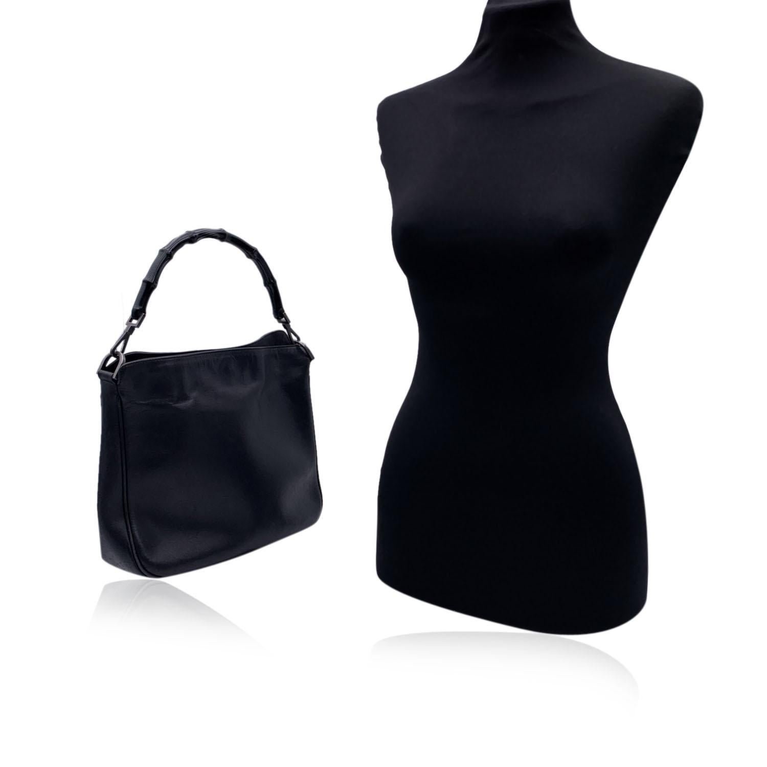 Women's Gucci Black Leather Bamboo Handle Tote Handbag