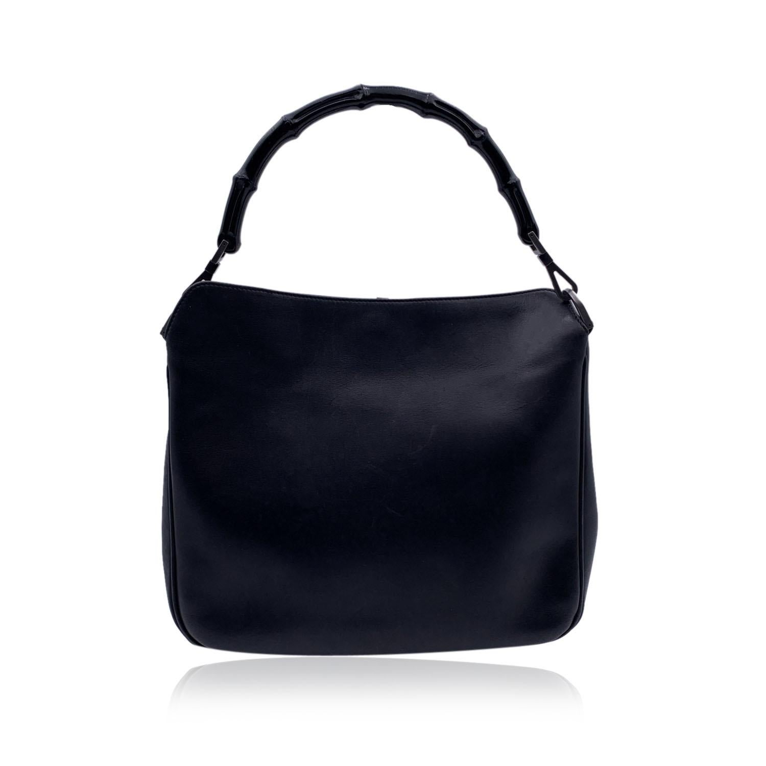 Gucci Black Leather Bamboo Handle Tote Handbag 1