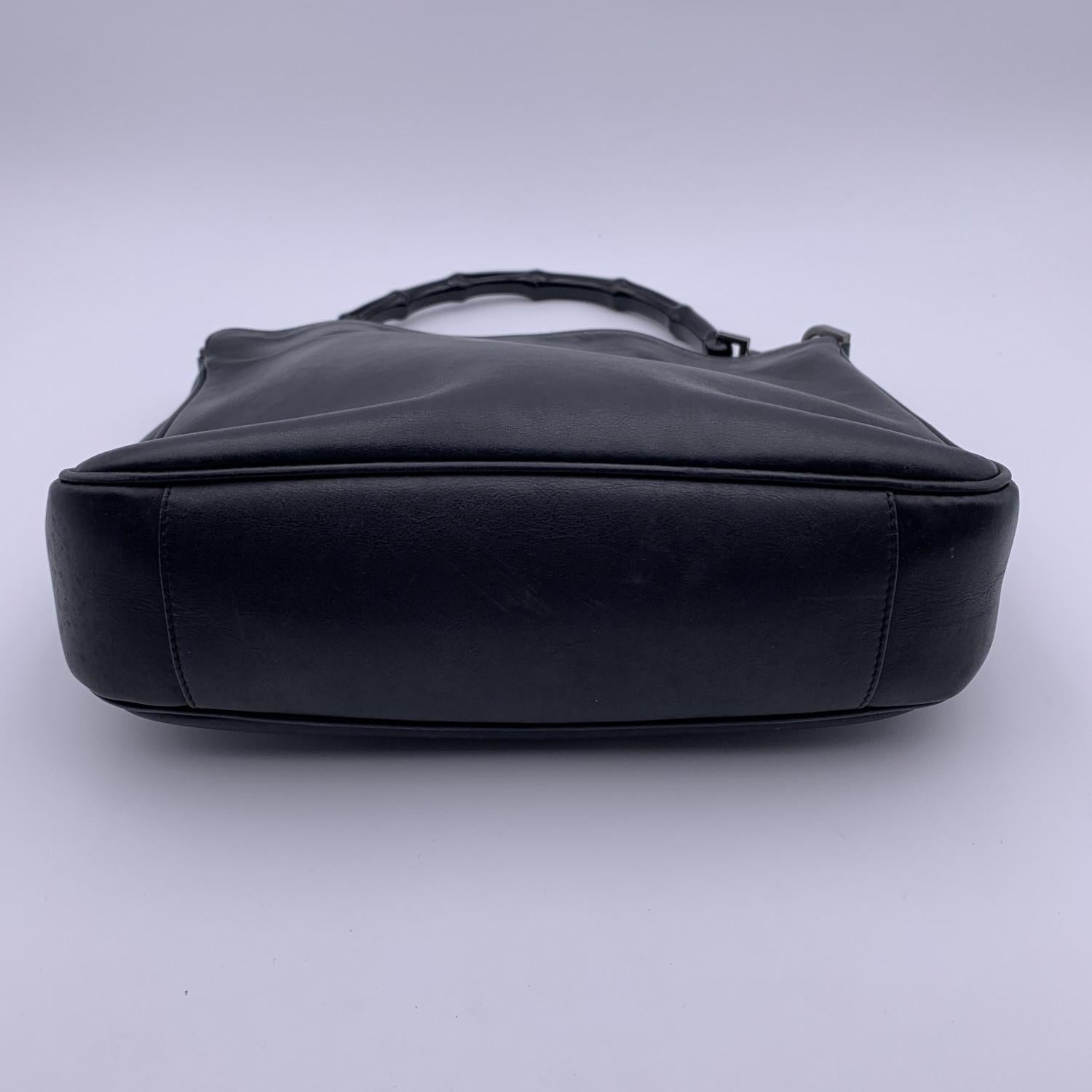 Gucci Black Leather Bamboo Handle Tote Handbag 2