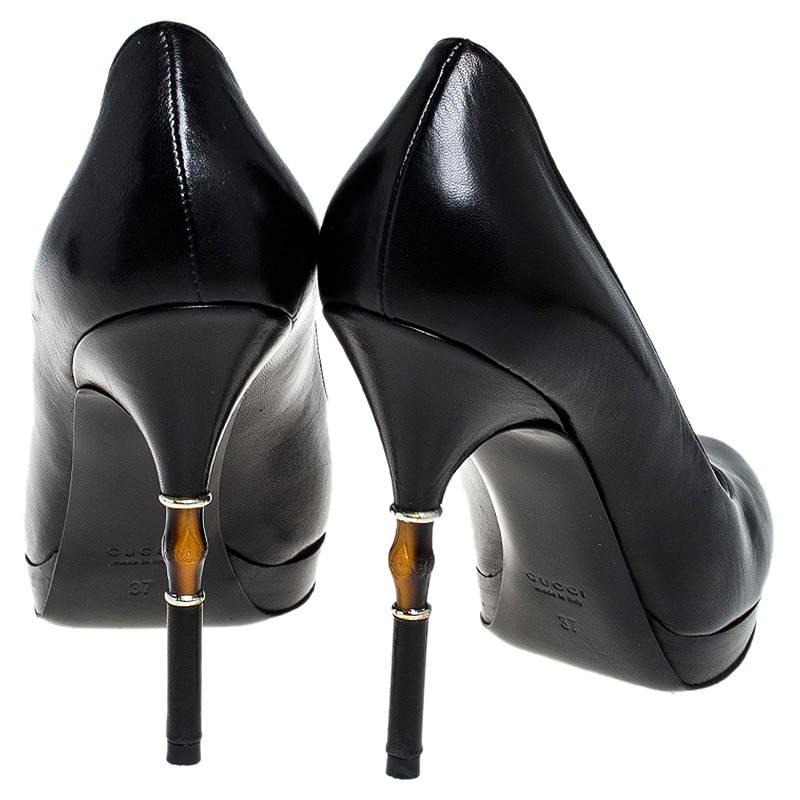 Gucci Black Leather Bamboo Heel Platform Pumps Size 37 1