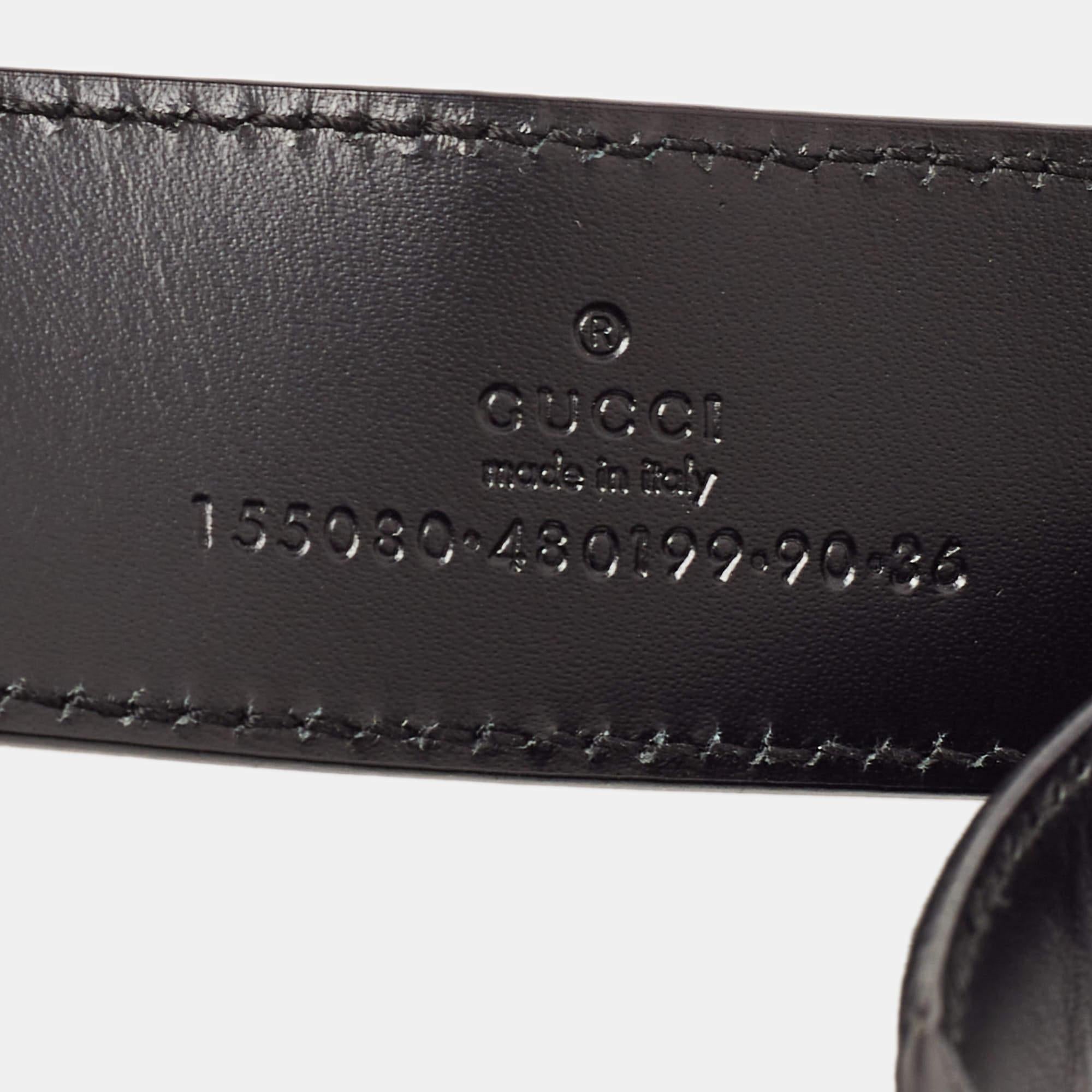 Gucci Gürtel aus schwarzem Leder und Bambus mit Horsebit-Schnalle 90CM Damen