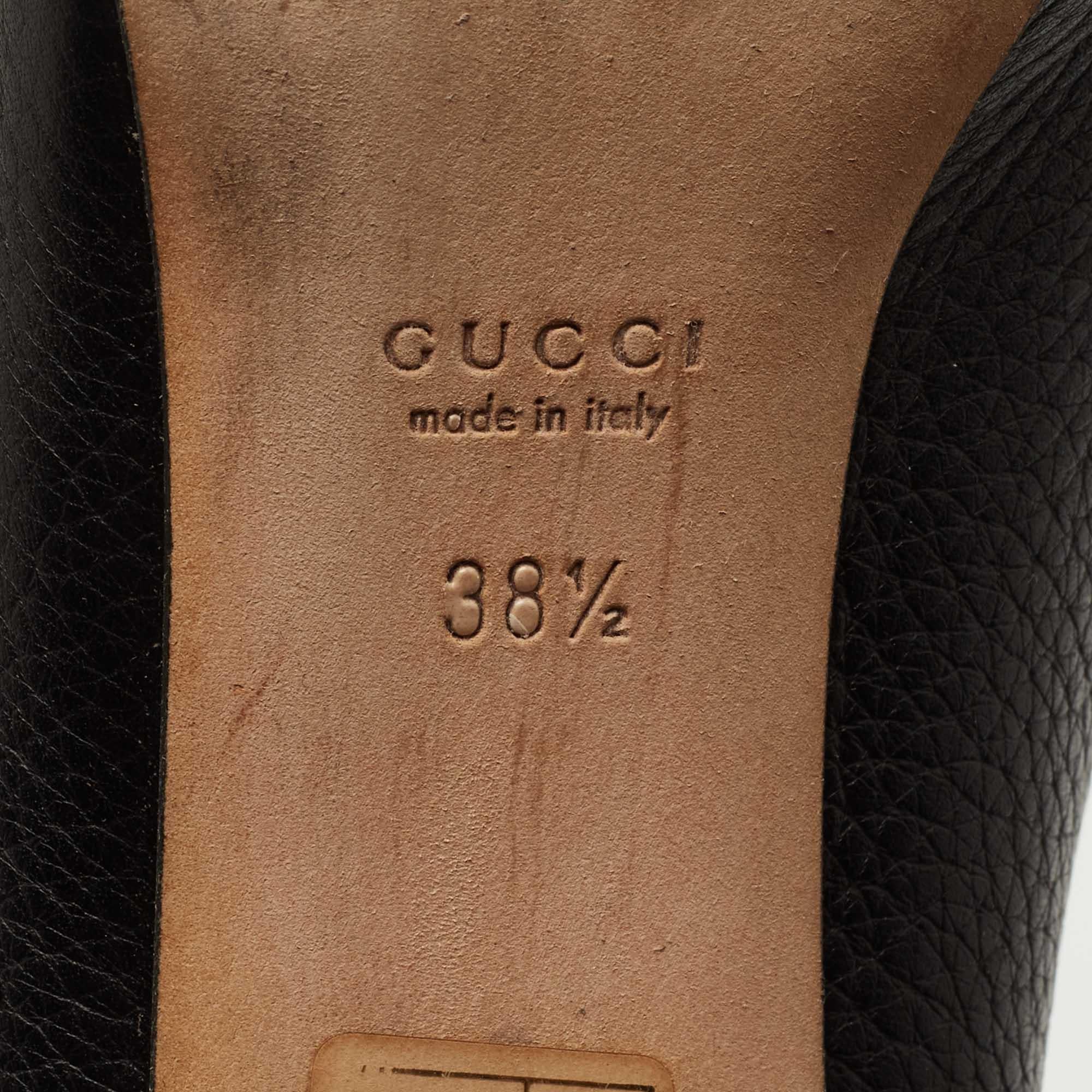 Gucci Black Leather Bamboo Horsebit Loafer Pumps Size 38.5 For Sale 4