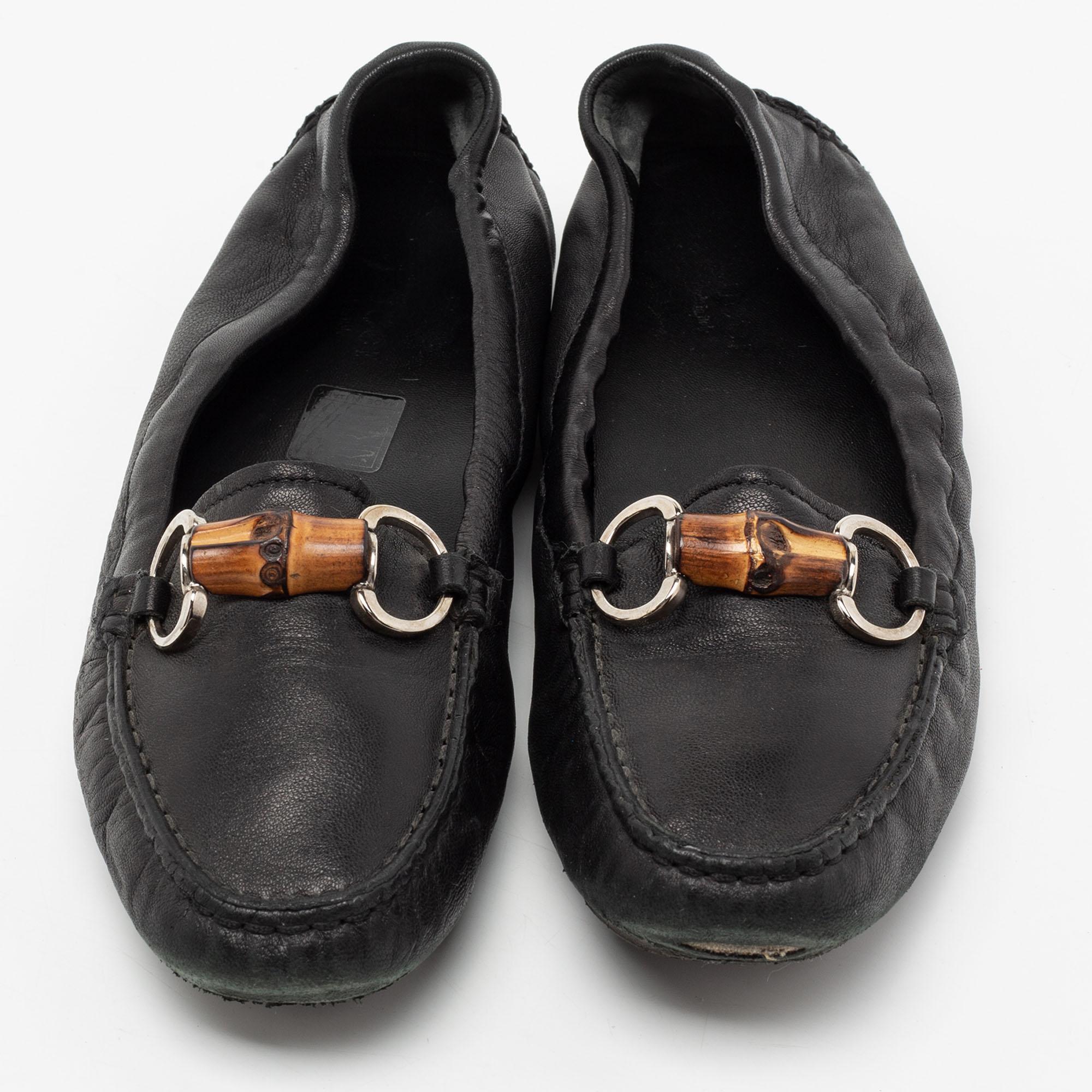 Gucci Black Leather Bamboo Horsebit Loafers Size 36.5 1