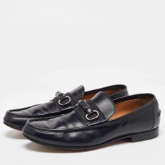 Gucci Black Leather Bamboo Horsebit Slip On Loafers Size 41.5