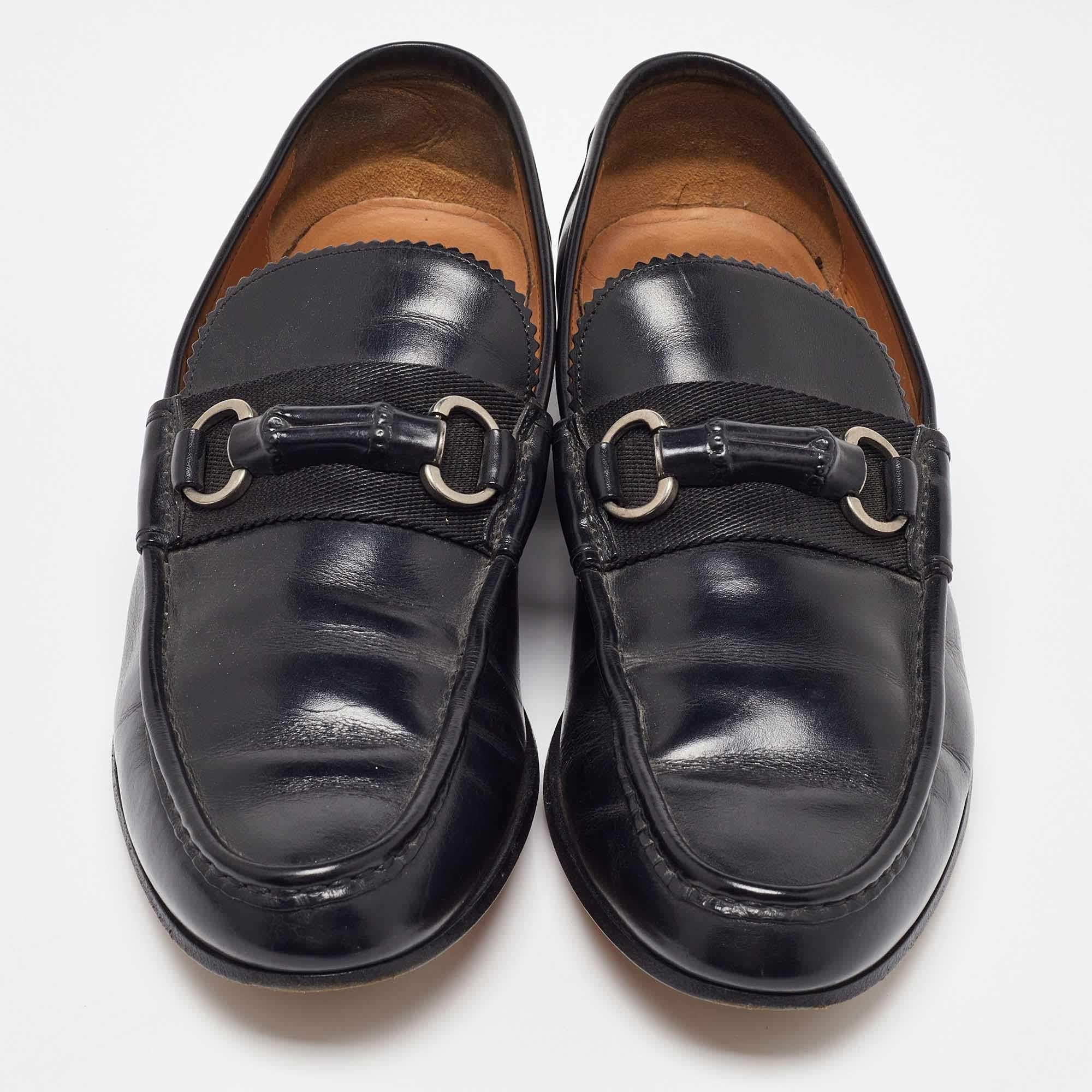 Noir Gucci Mocassins à enfiler en cuir noir Bambou Taille 41.5 en vente