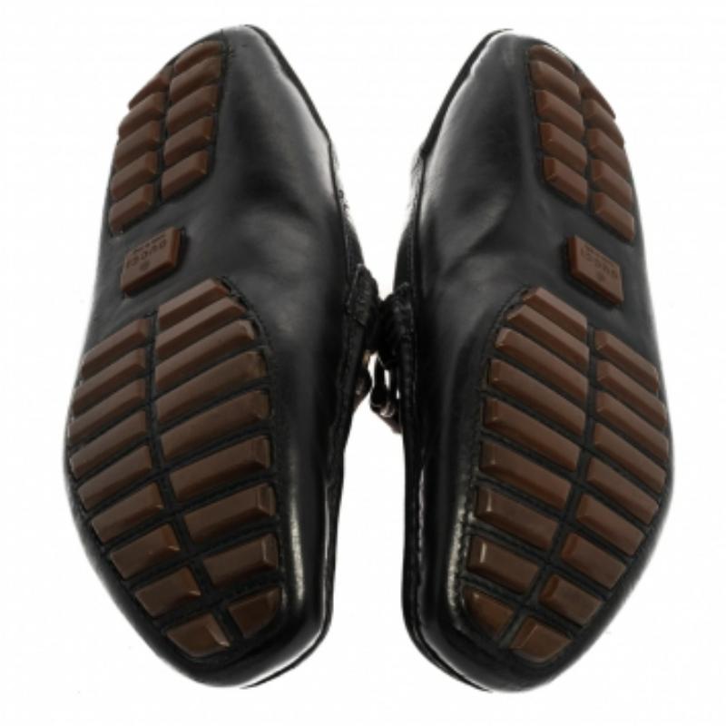 Gucci Black Leather Bamboo Horsebit Slip On Loafers Size 43.5 In Fair Condition For Sale In Dubai, Al Qouz 2