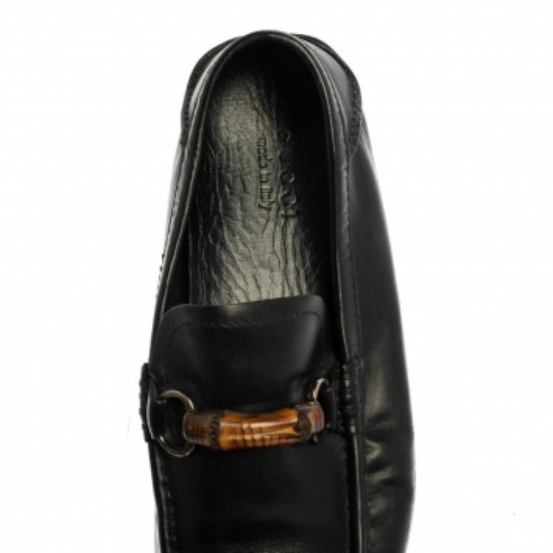 Men's Gucci Black Leather Bamboo Horsebit Slip On Loafers Size 43.5 For Sale