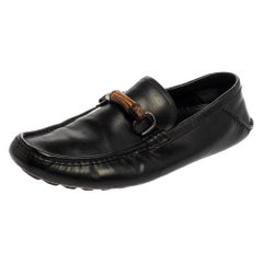 Gucci Black Leather Bamboo Horsebit Slip On Loafers Size 43.5