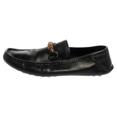 Gucci Black Leather Bamboo Horsebit Slip On Loafers Size 43.5