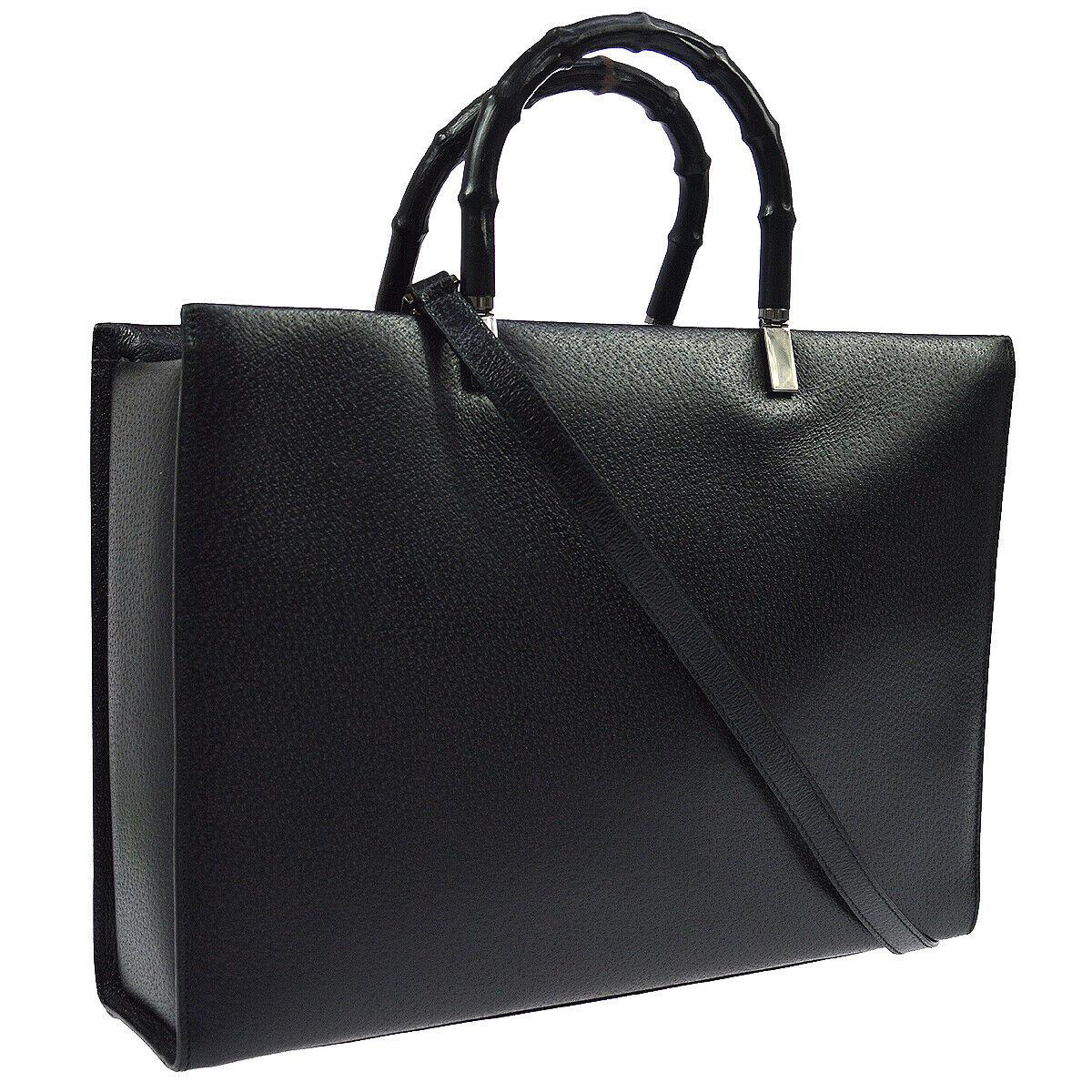 Women's Gucci Black Leather Bamboo Large Top Handle Shopper CarryallShoulder Tote Bag 