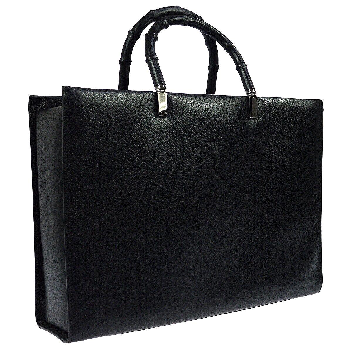 Gucci Black Leather Bamboo Large Top Handle Shopper CarryallShoulder Tote Bag 