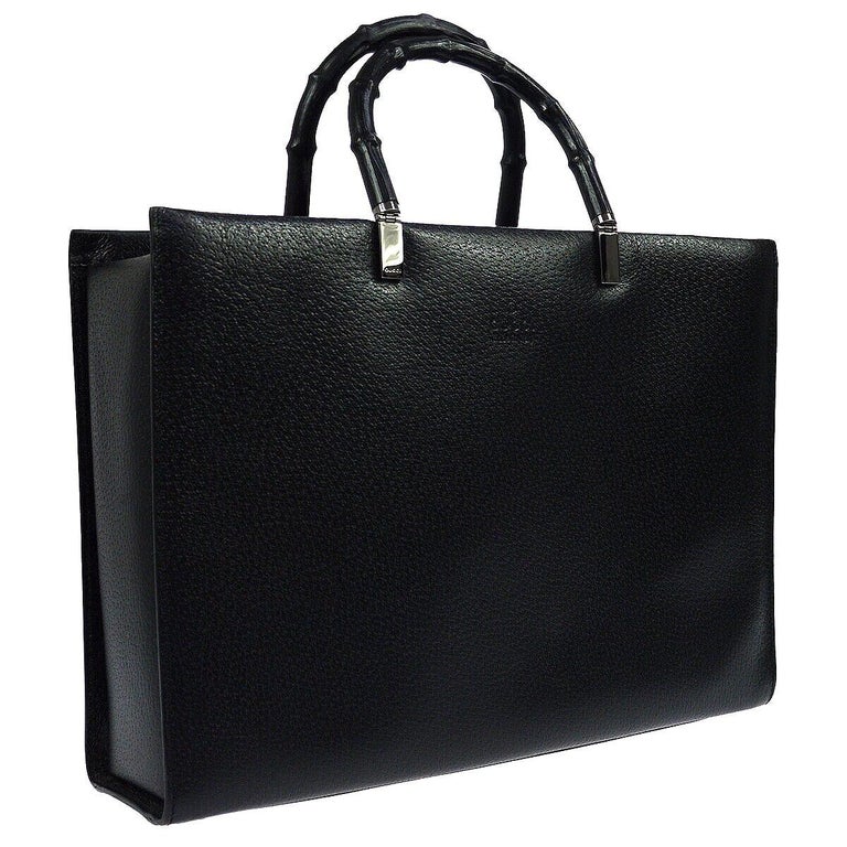 Gucci Black Leather Bamboo Large Top Handle Shopper CarryallShoulder ...