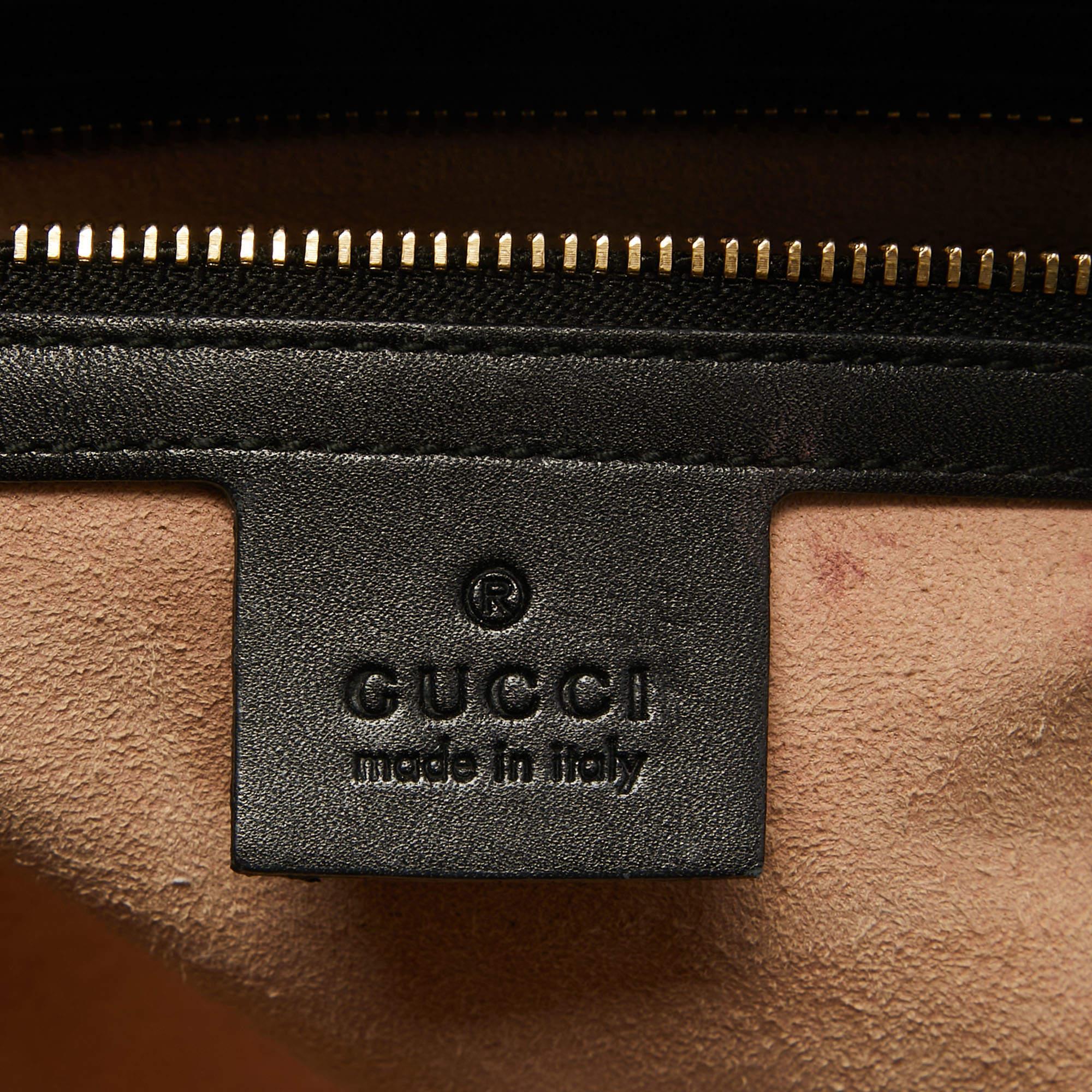 Gucci - Fourre-tout Nymphaea en cuir noir et bambou en vente 4