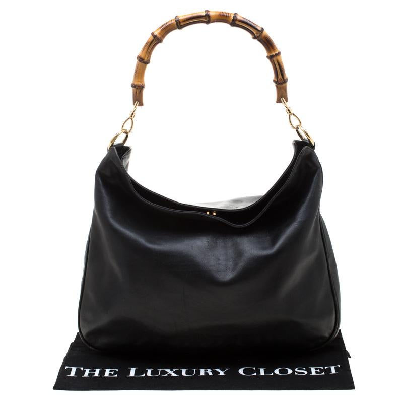 Gucci Black Leather Bamboo Shoulder Bag 8