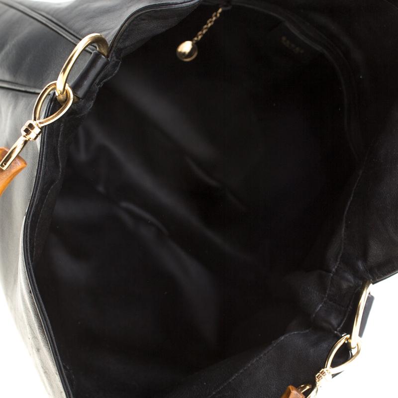Gucci Black Leather Bamboo Shoulder Bag 5