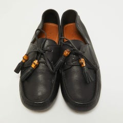 Gucci Black Leather Bamboo Tassel Boat Loafers Size 42