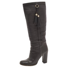 Gucci Black Leather Bamboo Tassel Knee Length Boots Size 39