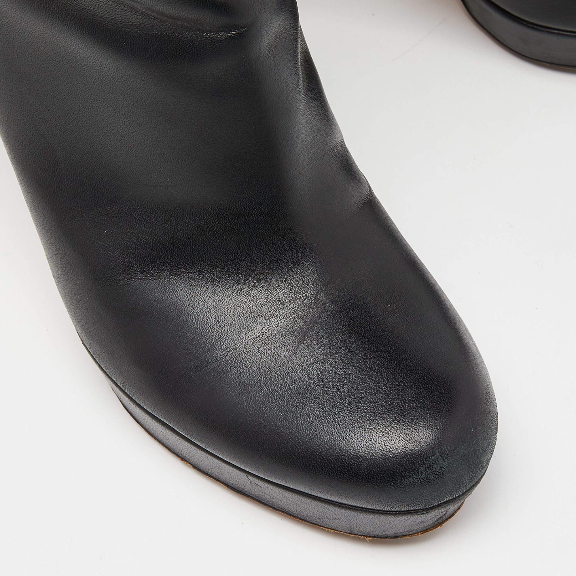 Gucci Black Leather Bamboo Tassel Knee Length Platform Boots Size 40 3