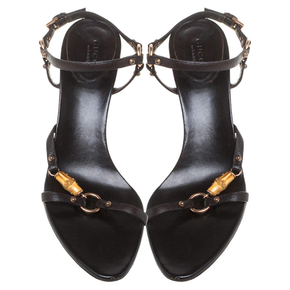 Gucci Black Leather Bamboo Tassel Open Toe Sandal Size 38.5 In Fair Condition In Dubai, Al Qouz 2