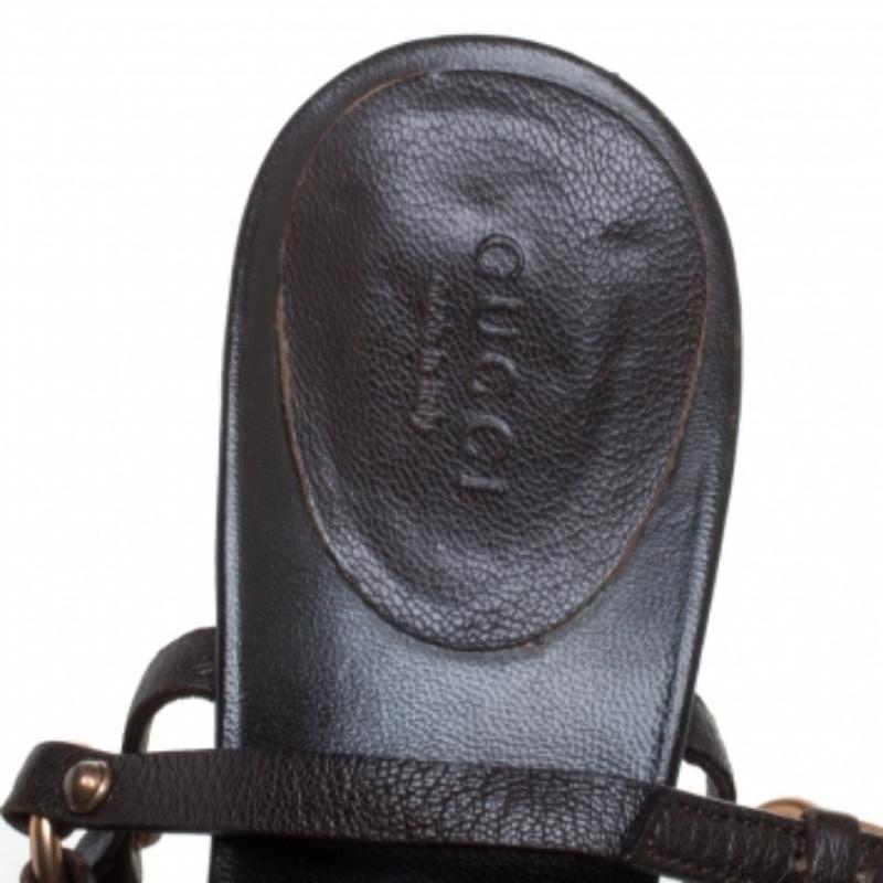 Gucci Black Leather Bamboo Tassel Open Toe Sandal Size 38.5 For Sale 2
