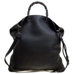 Gucci Black Leather Bamboo Top Handle Bag