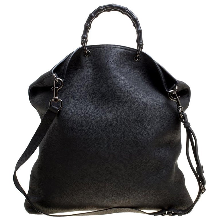 Gucci Black Leather Bamboo Top Handle Bag For Sale at 1stDibs