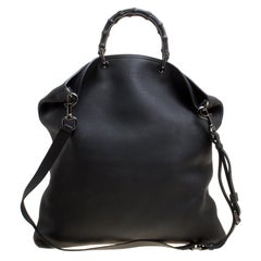 Gucci Black Leather Bamboo Top Handle Bag