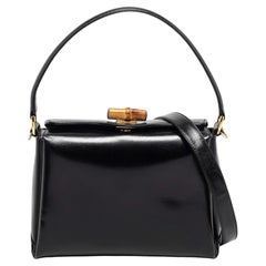 Gucci Black Leather Bamboo Top Handle Bag