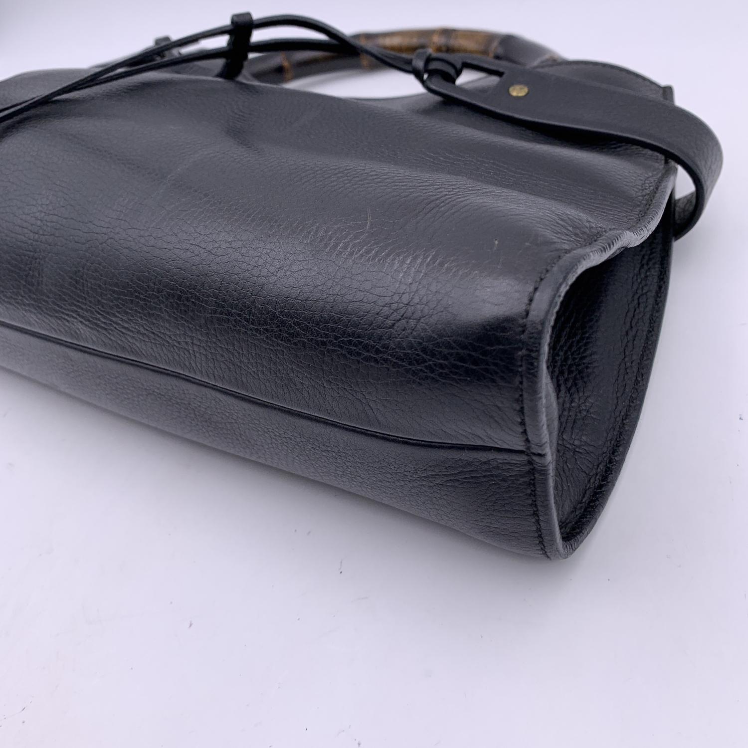 Gucci Black Leather Bamboo Tote Bag Handbag Satchel 7