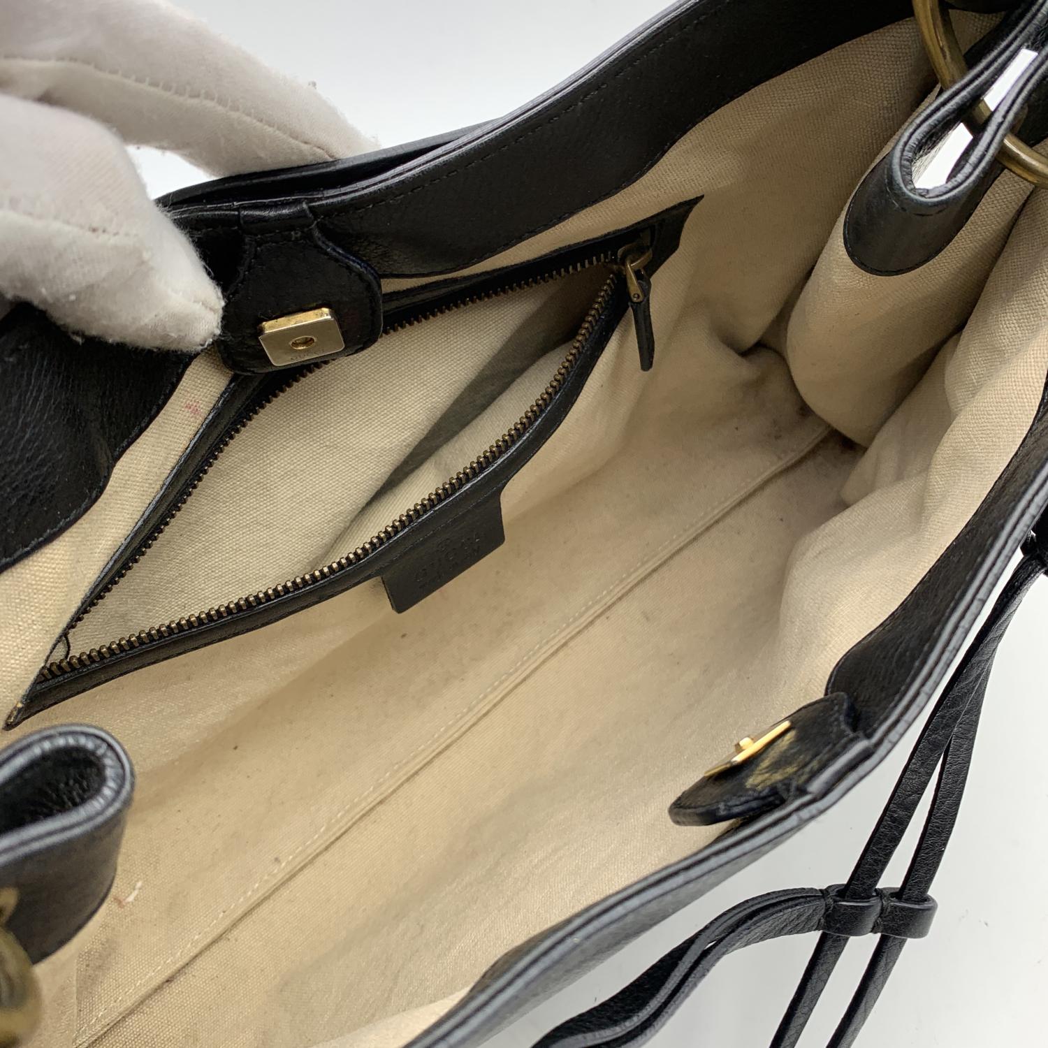Gucci Black Leather Bamboo Tote Bag Handbag Satchel 3