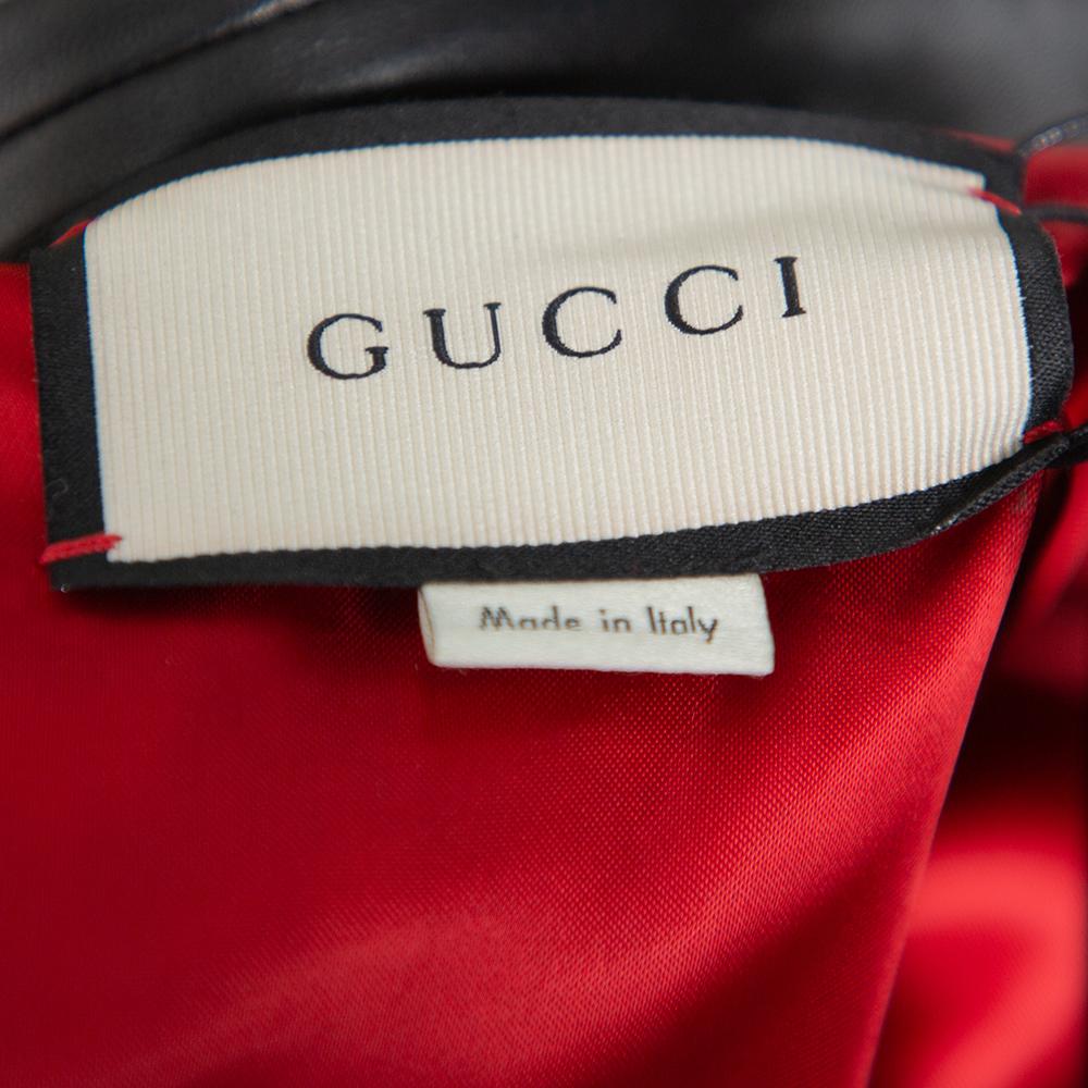 Gucci Black Leather Bead Studded Short Jacket M 2