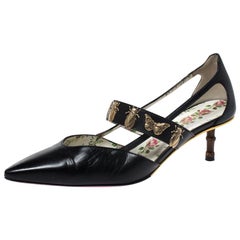 Gucci Black Leather Bee And Butterfly Embellishment Pointed Toe Pumps Size 38