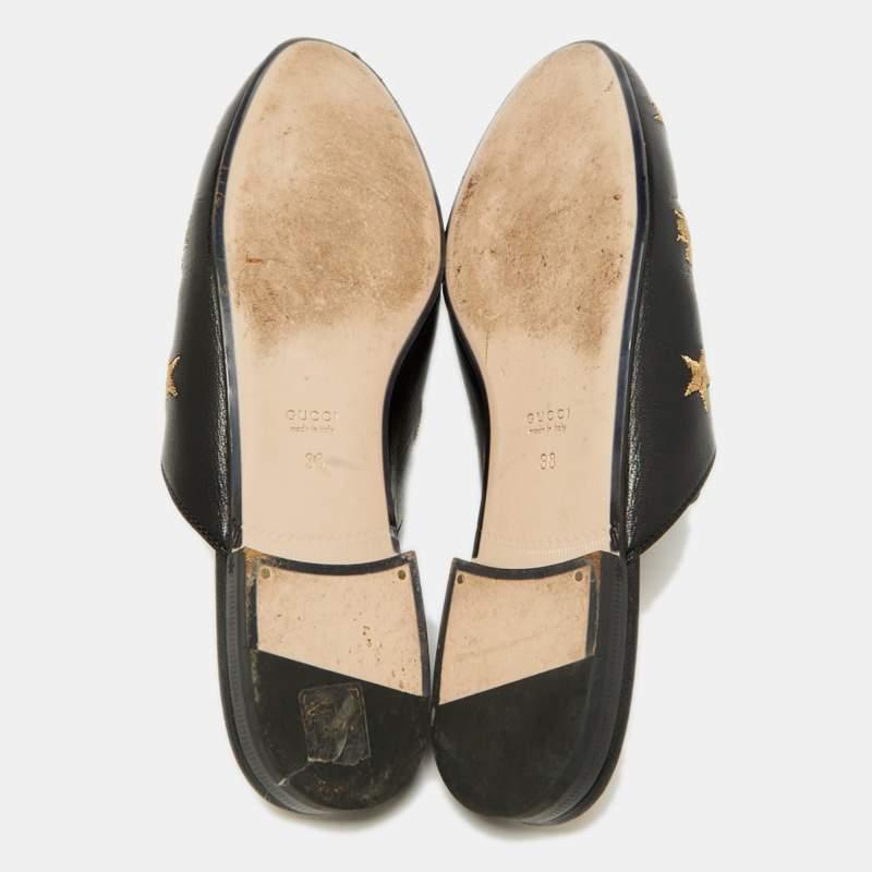 Gucci Black Leather Bee and Star Embroidered Princetown Flat Mules Size 38 3