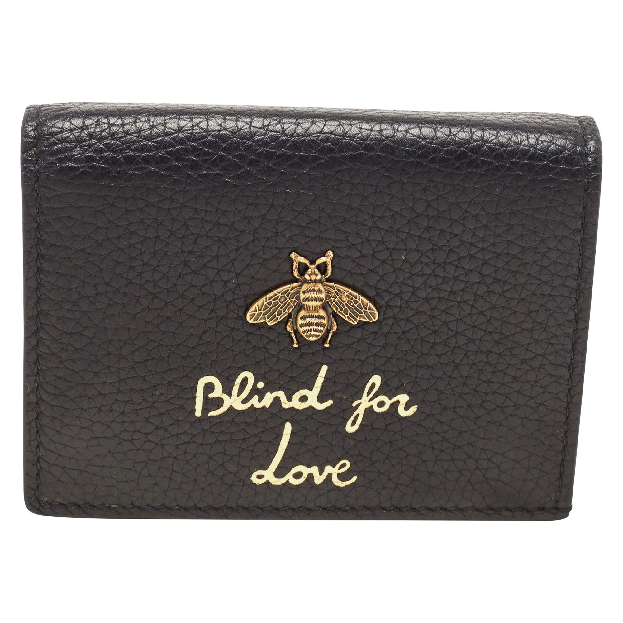 Gucci Black Leather Bee Blind for Love Card Case