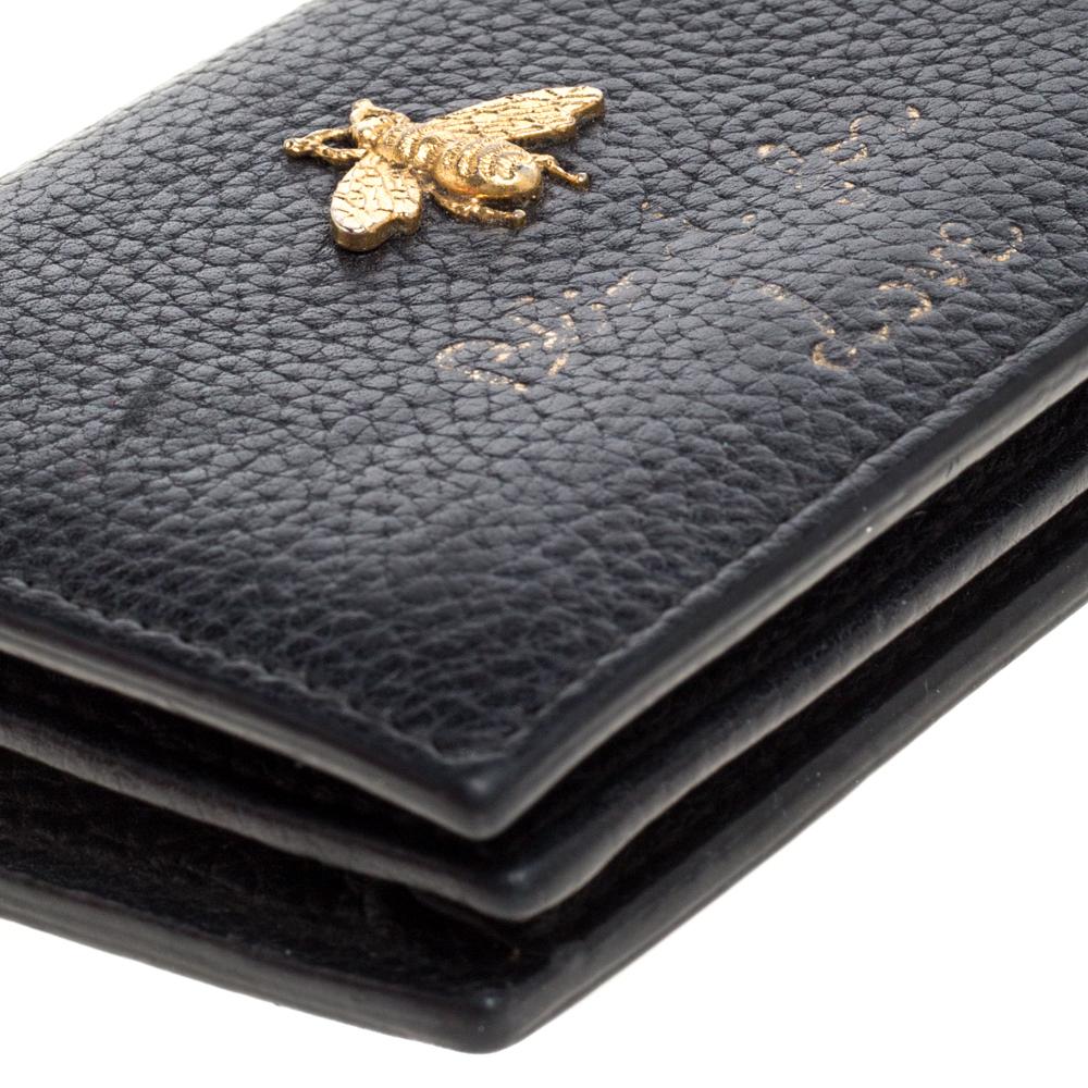 Gucci Black Leather Bee Blind For Love Compact Wallet In Good Condition In Dubai, Al Qouz 2